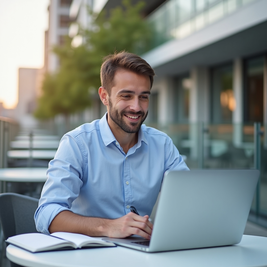 Účastník sleduje online webinář na notebooku